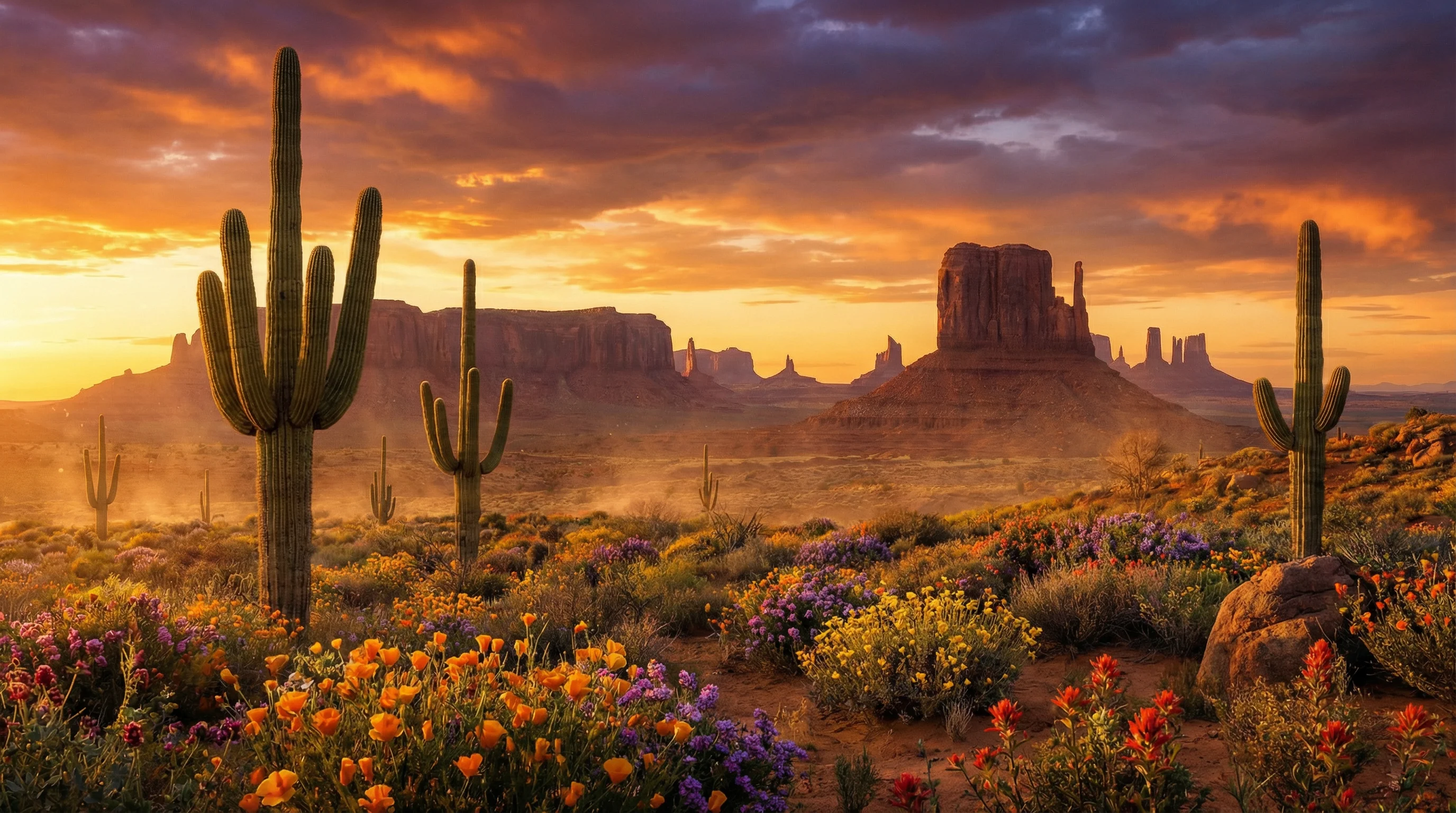 沙漠仙人掌与日落 - 德州扑克 西部风景