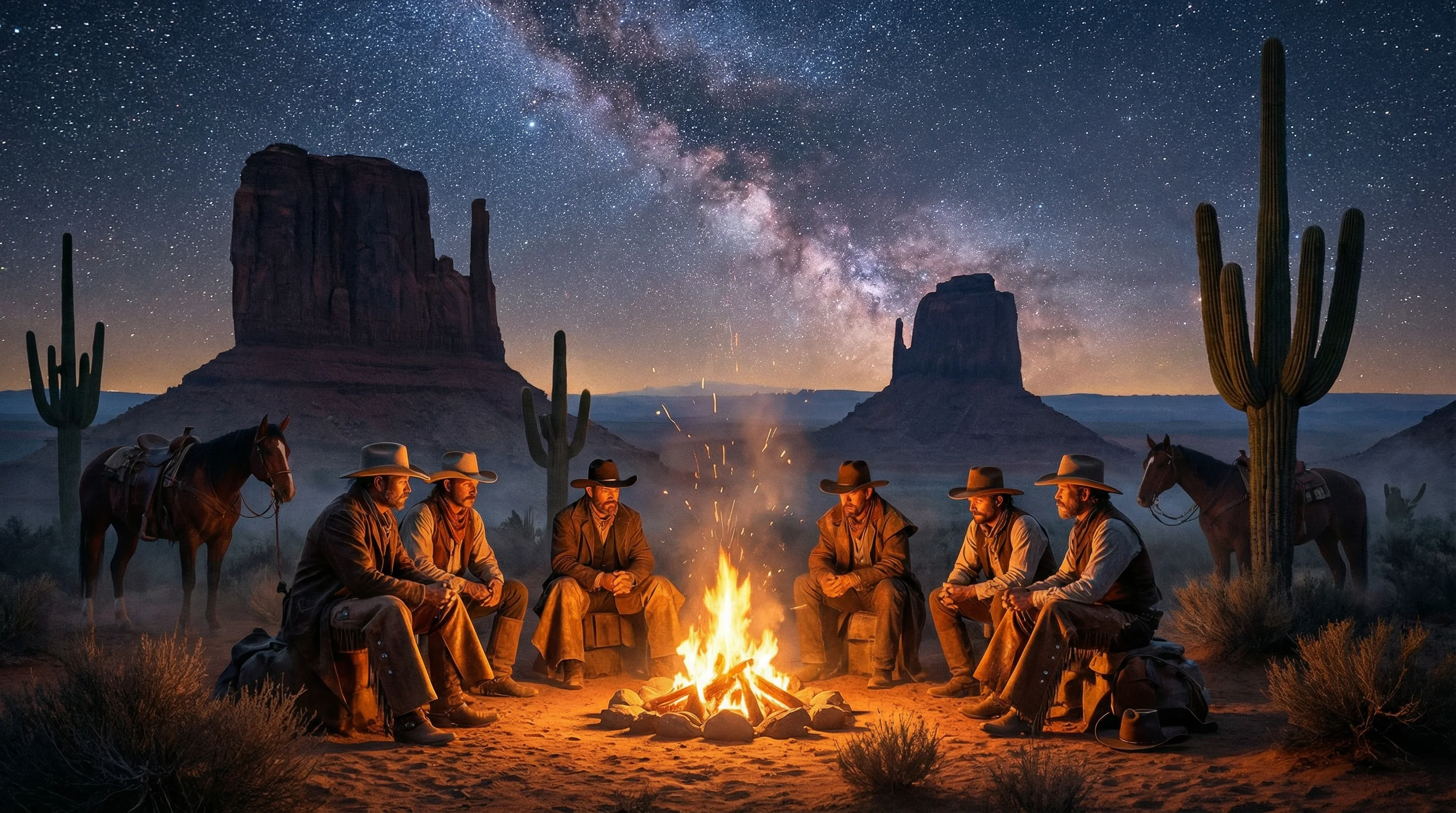 牛仔篝火夜景 - 德州扑克 文化