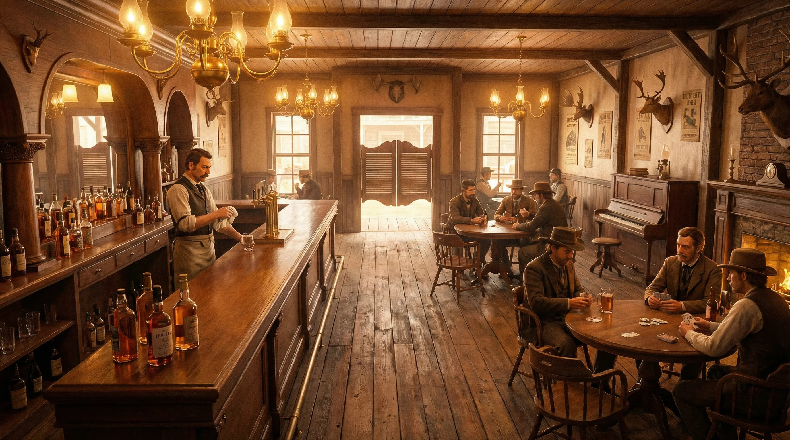 西部沙龙酒馆内部场景 - 德州扑克 历史